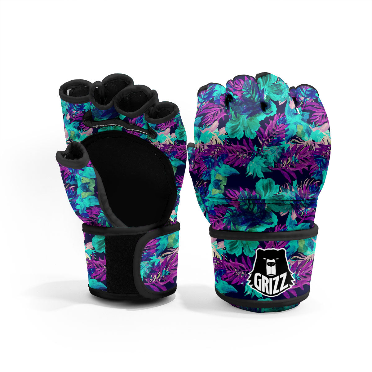 Leaf Green And Purple Print Pattern MMA Gloves-grizzshop