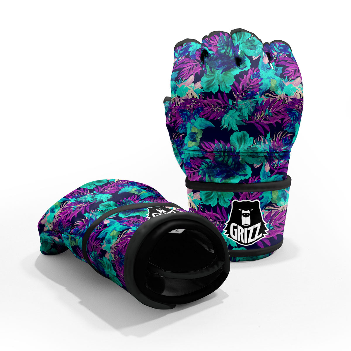 Leaf Green And Purple Print Pattern MMA Gloves-grizzshop