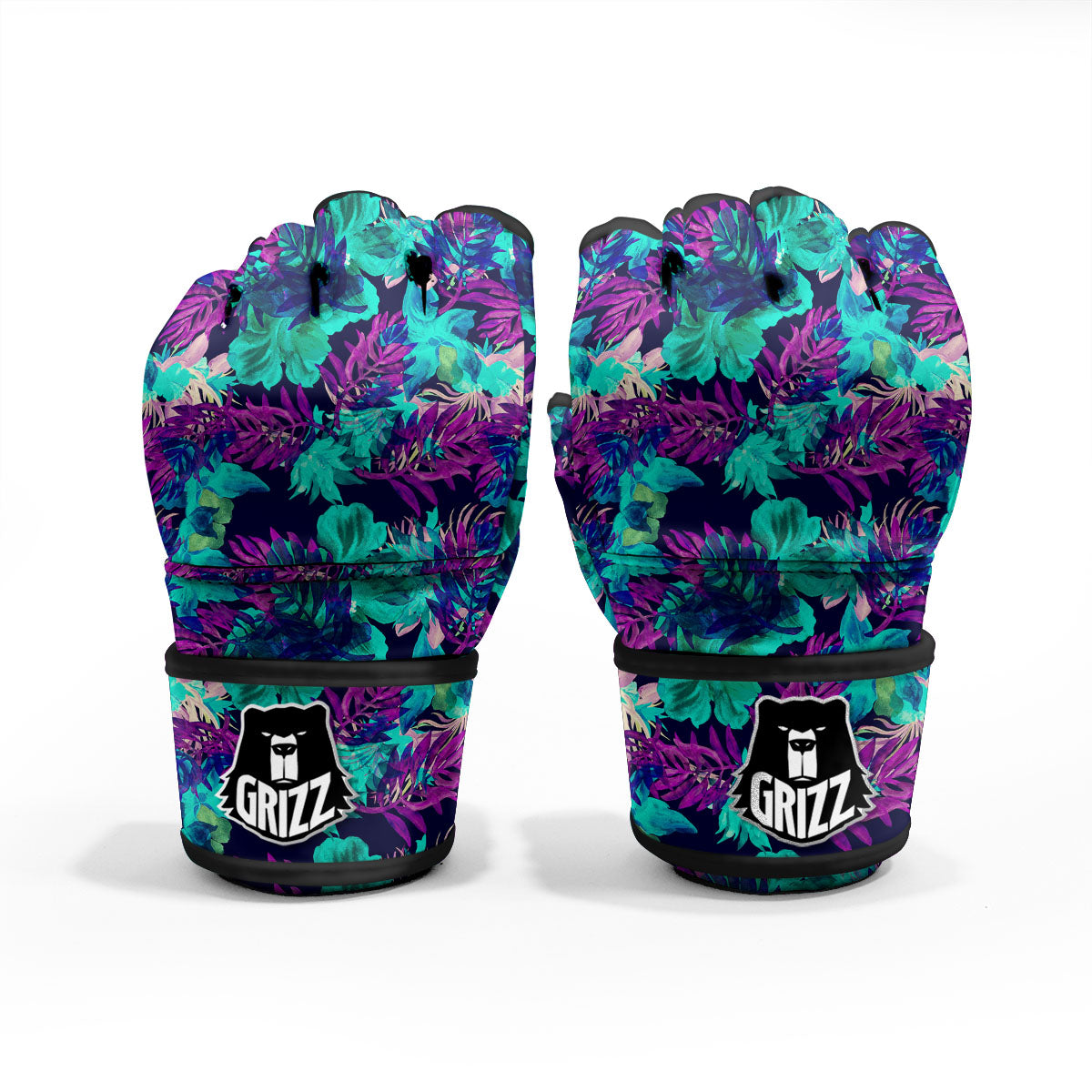 Leaf Green And Purple Print Pattern MMA Gloves-grizzshop