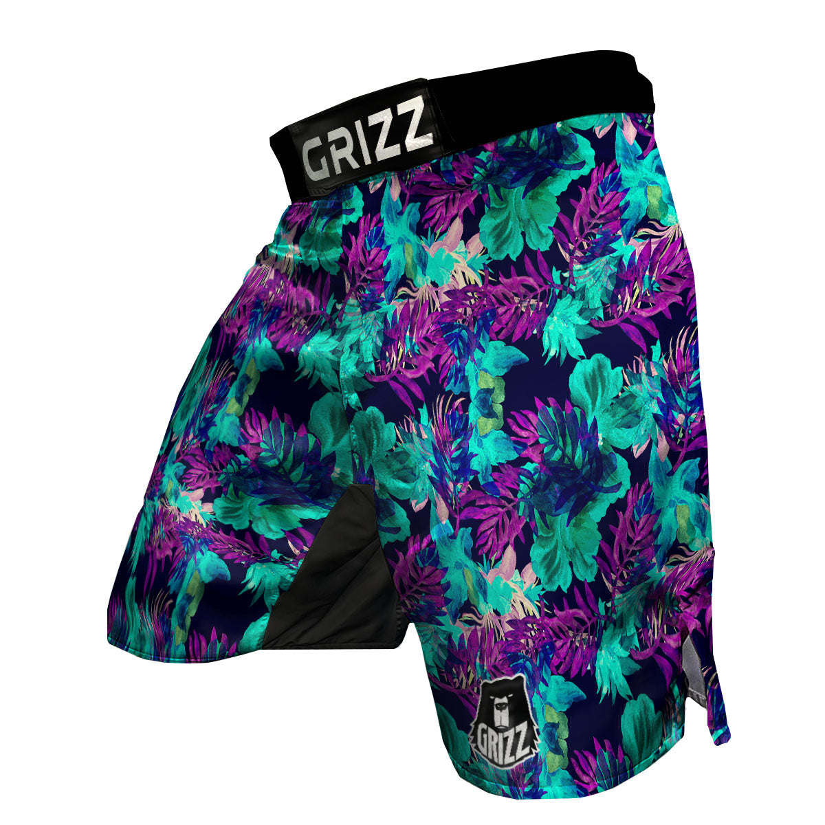 Leaf Green And Purple Print Pattern MMA Shorts-grizzshop