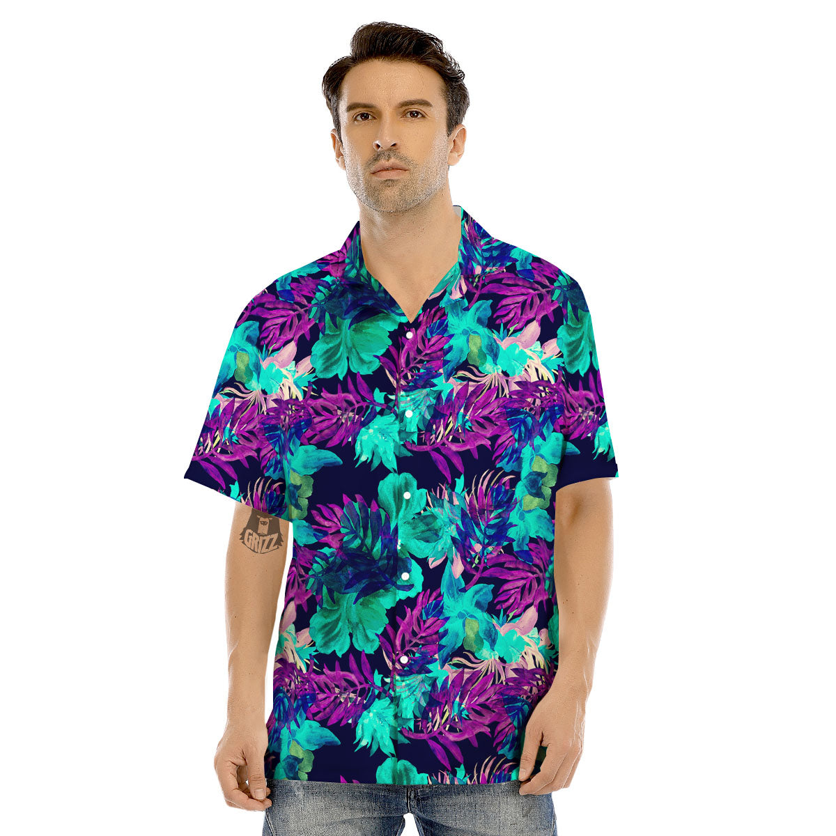 Leaf Green And Purple Print Pattern Men's Hawaiian Shirt-grizzshop