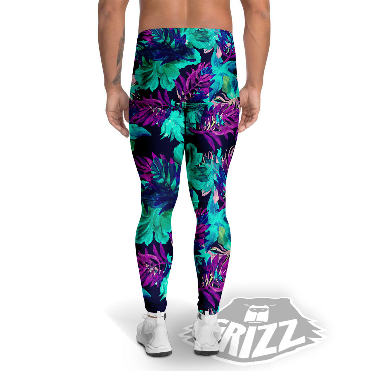 Leaf Green And Purple Print Pattern Men's Leggings-grizzshop