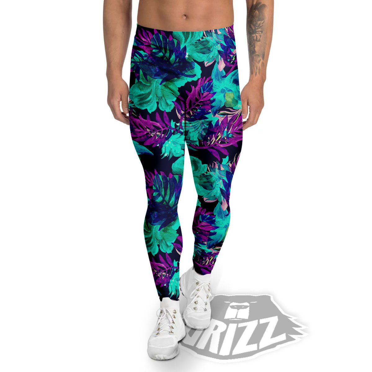 Leaf Green And Purple Print Pattern Men's Leggings-grizzshop
