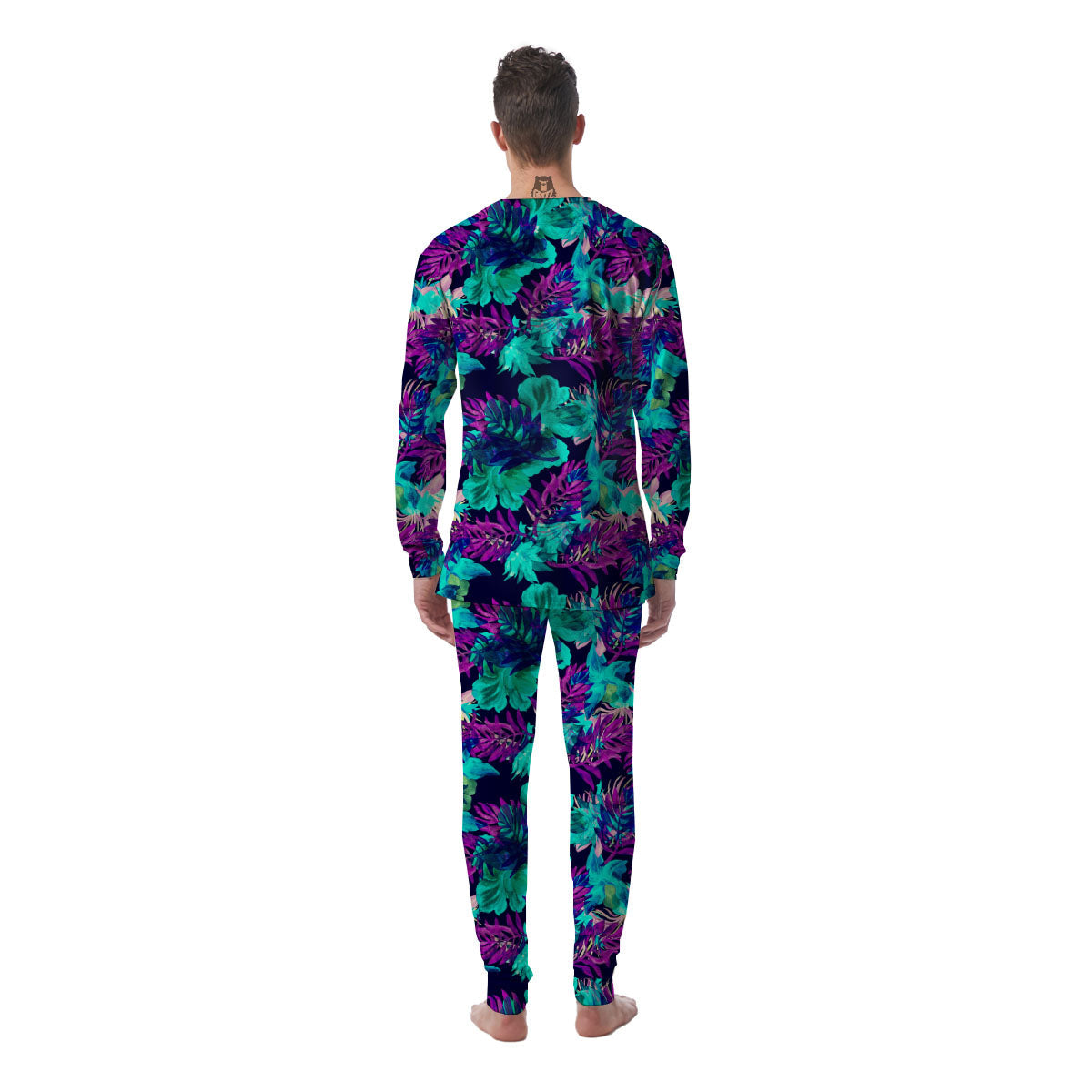 Leaf Green And Purple Print Pattern Men's Pajamas-grizzshop