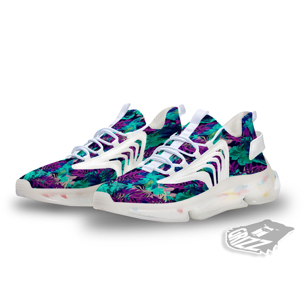 Leaf Green And Purple Print Pattern White Gym Shoes-grizzshop