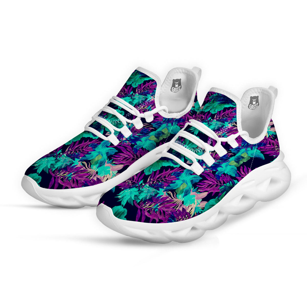 Leaf Green And Purple Print Pattern White Running Shoes-grizzshop