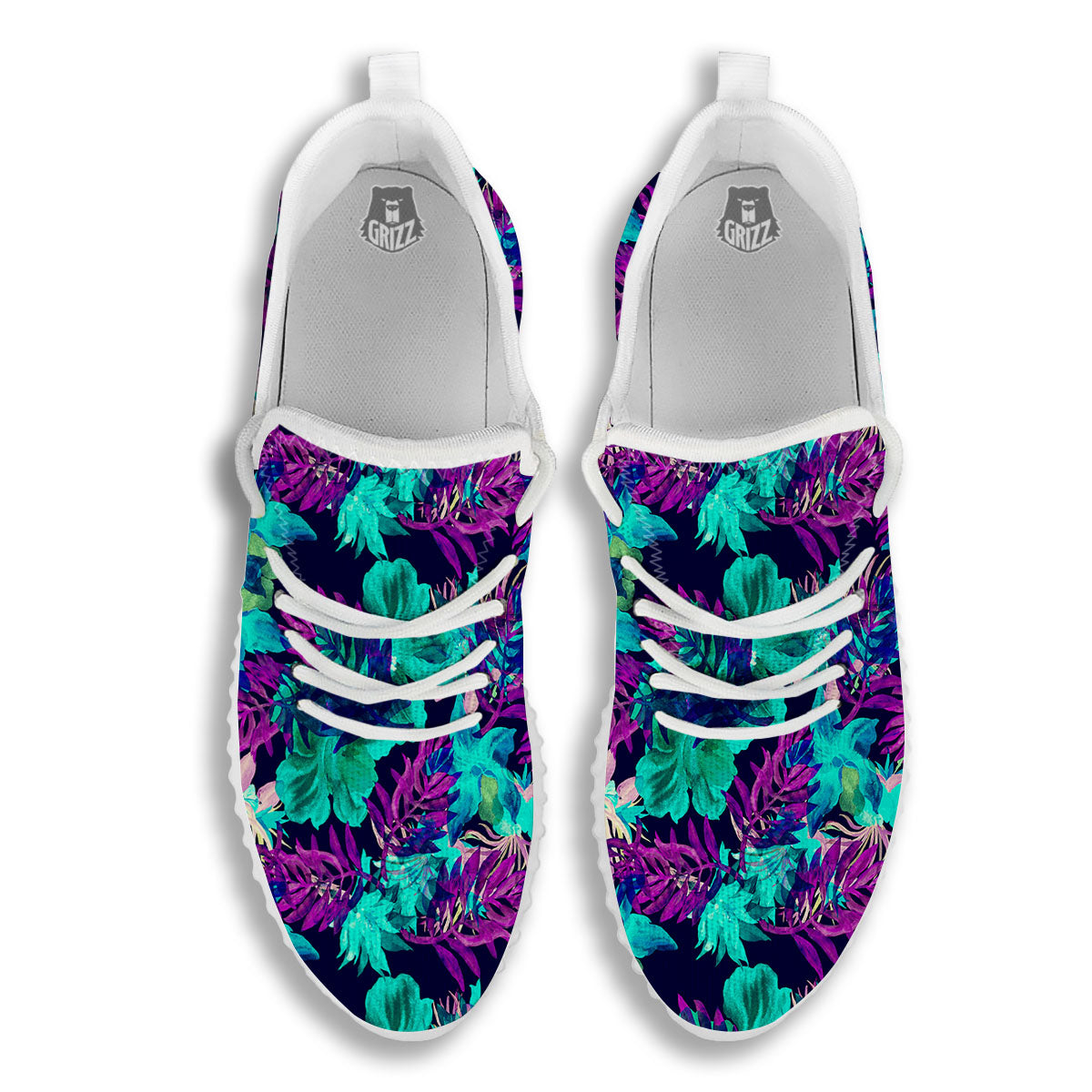 Leaf Green And Purple Print Pattern White Walking Shoes-grizzshop