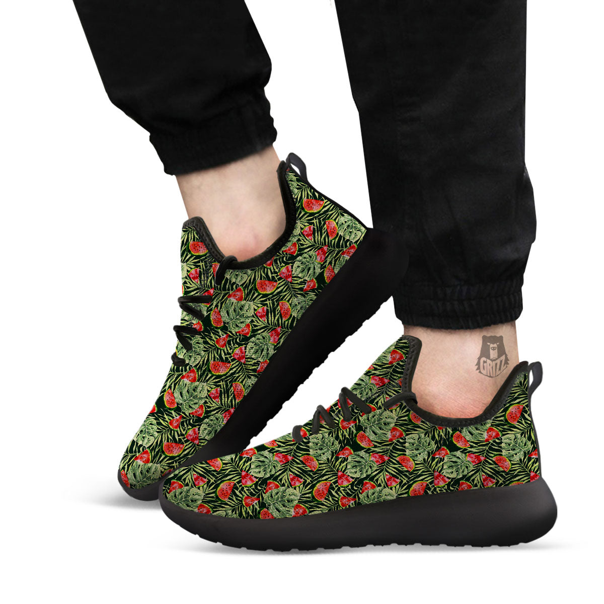 Leaf Palm Watermelon Black Print Pattern Black Athletic Shoes-grizzshop
