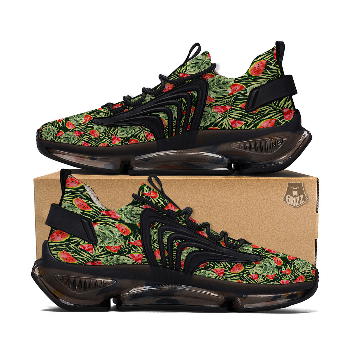 Leaf Palm Watermelon Black Print Pattern Black Gym Shoes-grizzshop