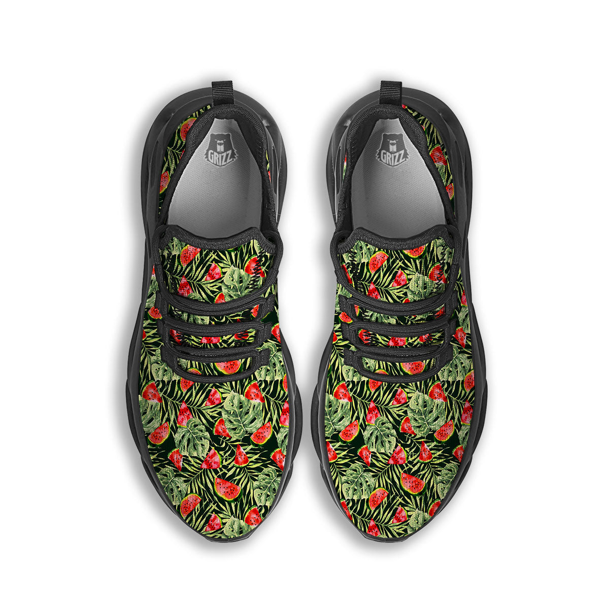 Leaf Palm Watermelon Black Print Pattern Black Running Shoes-grizzshop