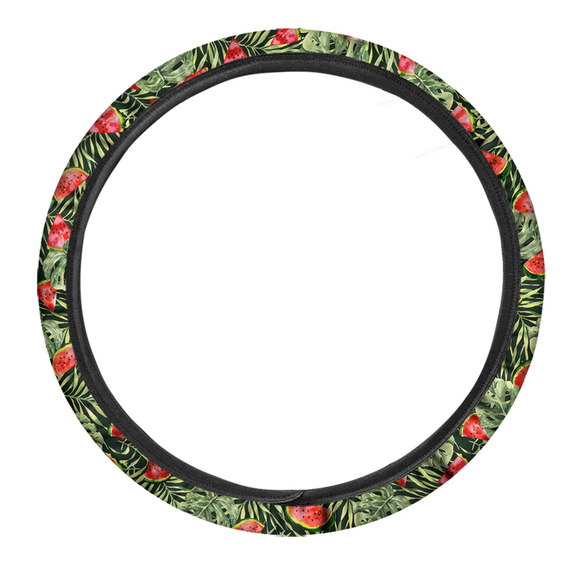 Leaf Palm Watermelon Black Print Pattern Car Steering Wheel Cover-grizzshop