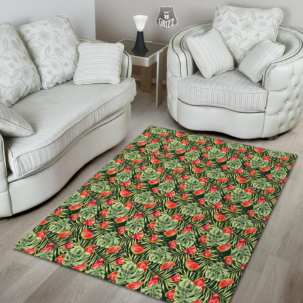Leaf Palm Watermelon Black Print Pattern Floor Mat-grizzshop
