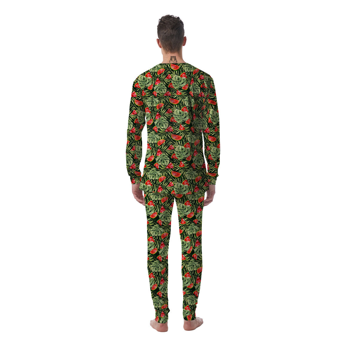 Leaf Palm Watermelon Black Print Pattern Men's Pajamas-grizzshop