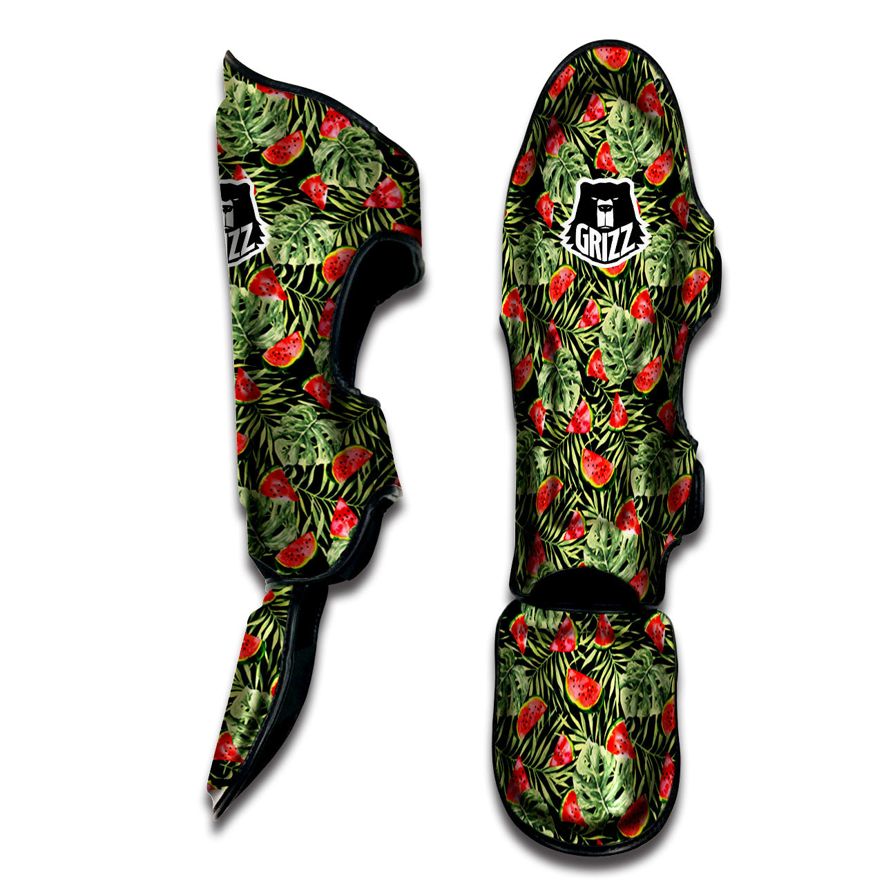 Leaf Palm Watermelon Black Print Pattern Muay Thai Shin Guards-grizzshop