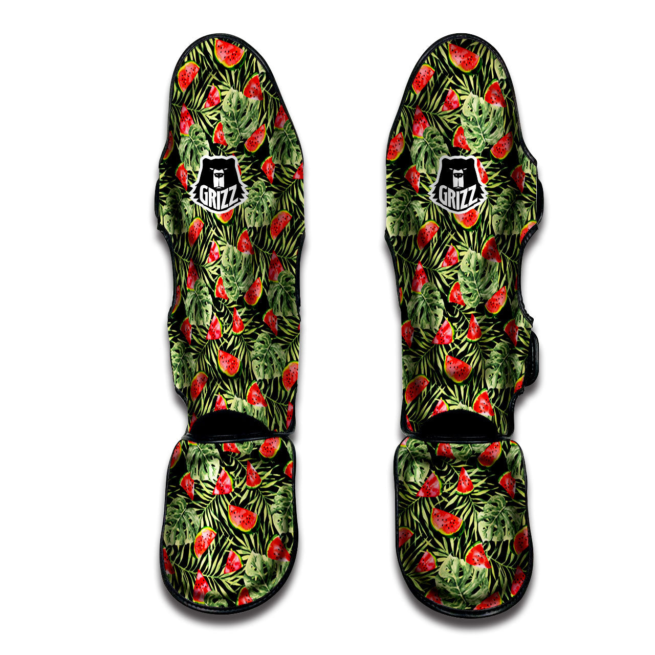 Leaf Palm Watermelon Black Print Pattern Muay Thai Shin Guards-grizzshop