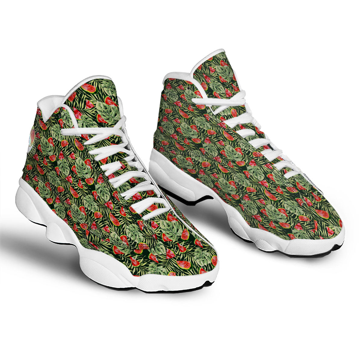 Leaf Palm Watermelon Black Print Pattern White Basketball Shoes-grizzshop