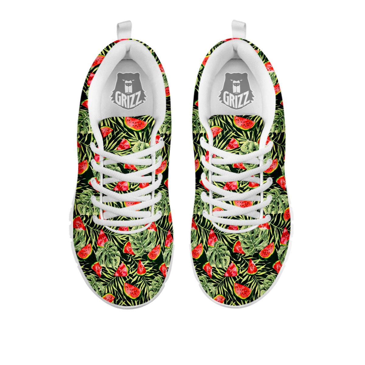Leaf Palm Watermelon Black Print Pattern White Sneaker-grizzshop