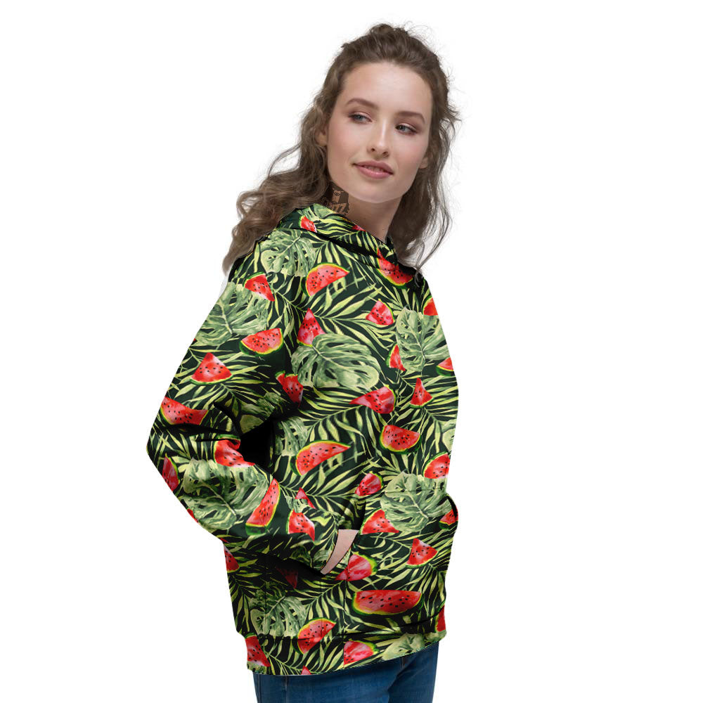 Leaf Palm Watermelon Black Print Pattern Women's Hoodie-grizzshop