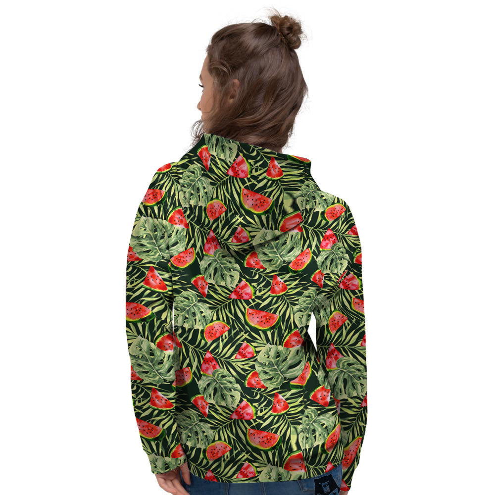 Leaf Palm Watermelon Black Print Pattern Women's Hoodie-grizzshop