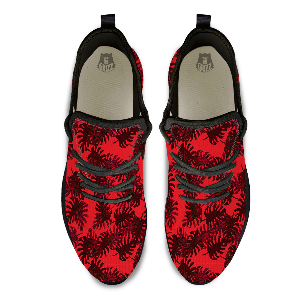 Leaf Red Print Pattern Black Athletic Shoes-grizzshop