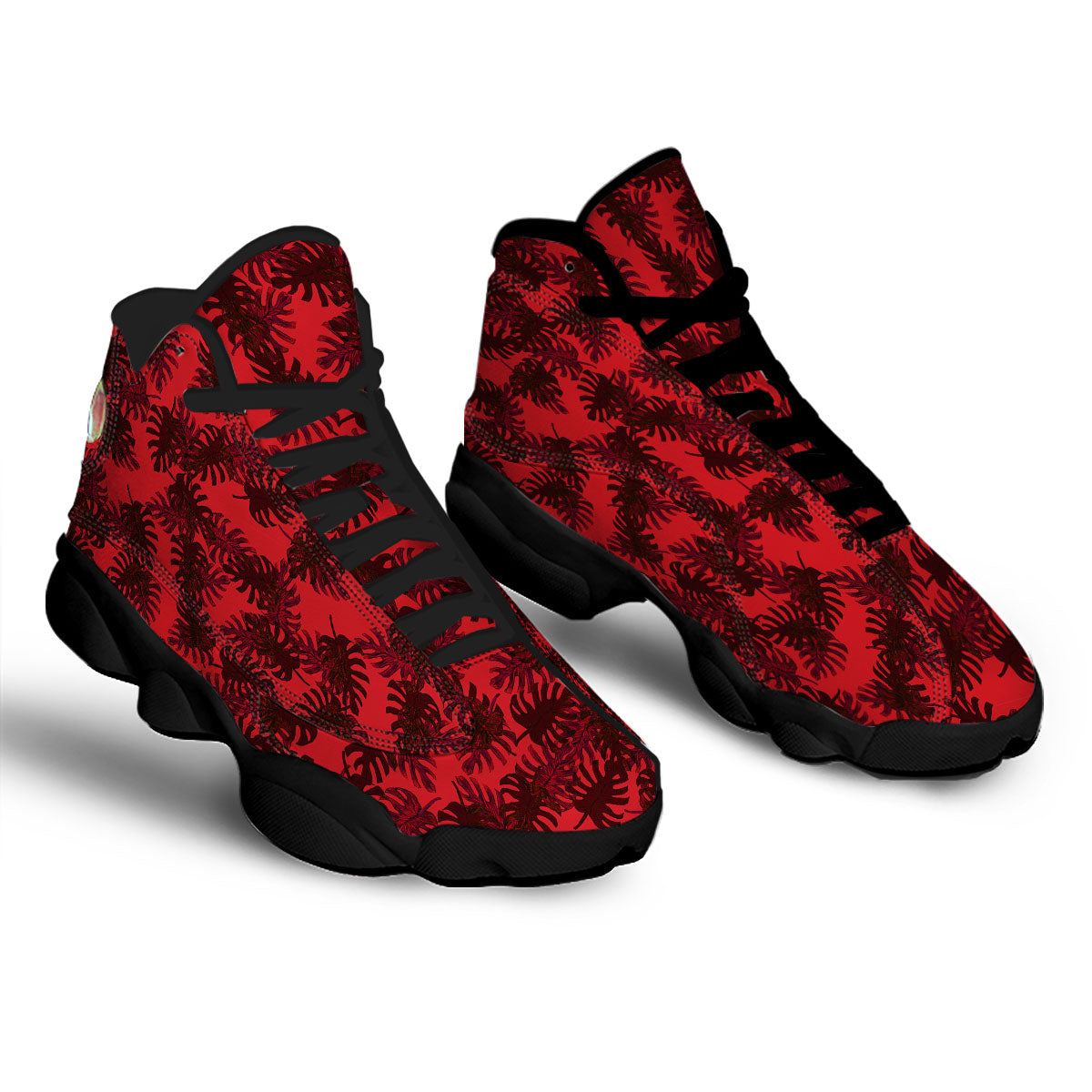 Leaf Red Print Pattern Black Basketball Shoes-grizzshop