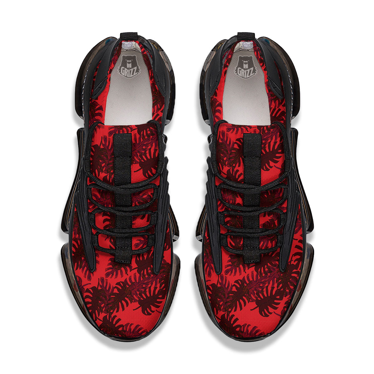 Leaf Red Print Pattern Black Gym Shoes-grizzshop