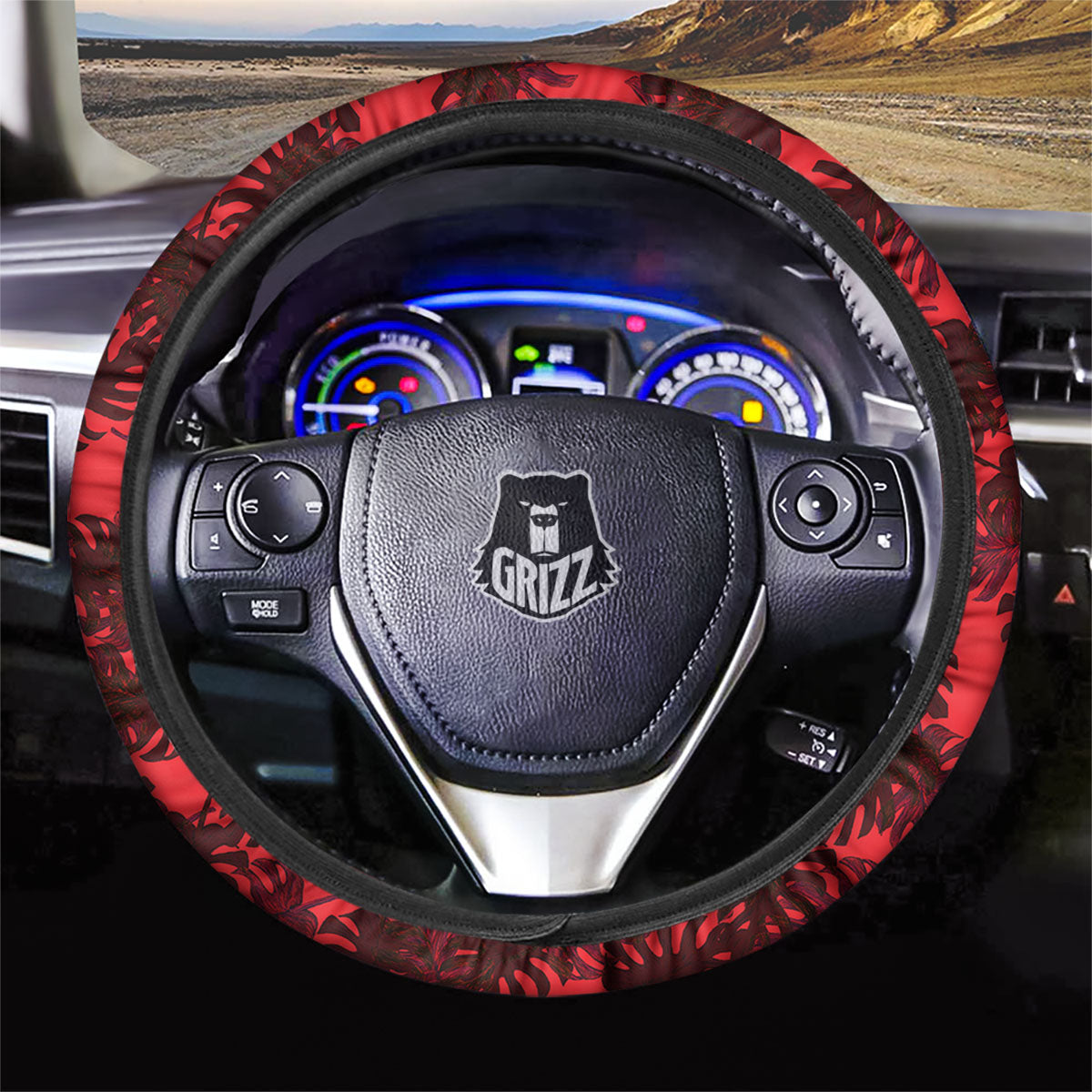 Leaf Red Print Pattern Car Steering Wheel Cover-grizzshop