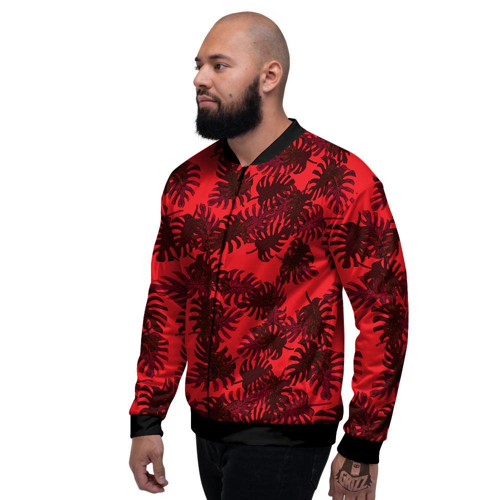Leaf Red Print Pattern Men's Bomber Jacket-grizzshop