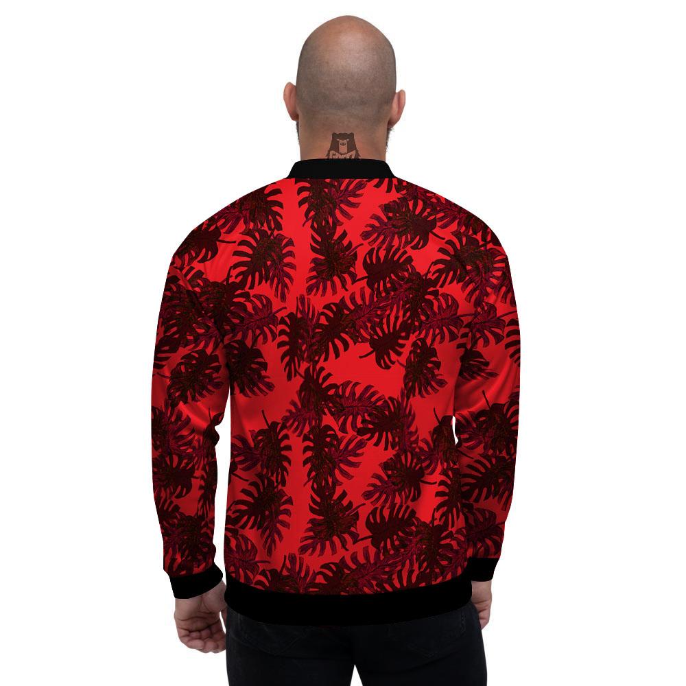 Leaf Red Print Pattern Men's Bomber Jacket-grizzshop