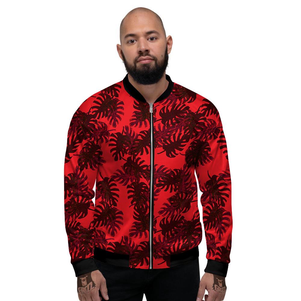 Leaf Red Print Pattern Men's Bomber Jacket-grizzshop