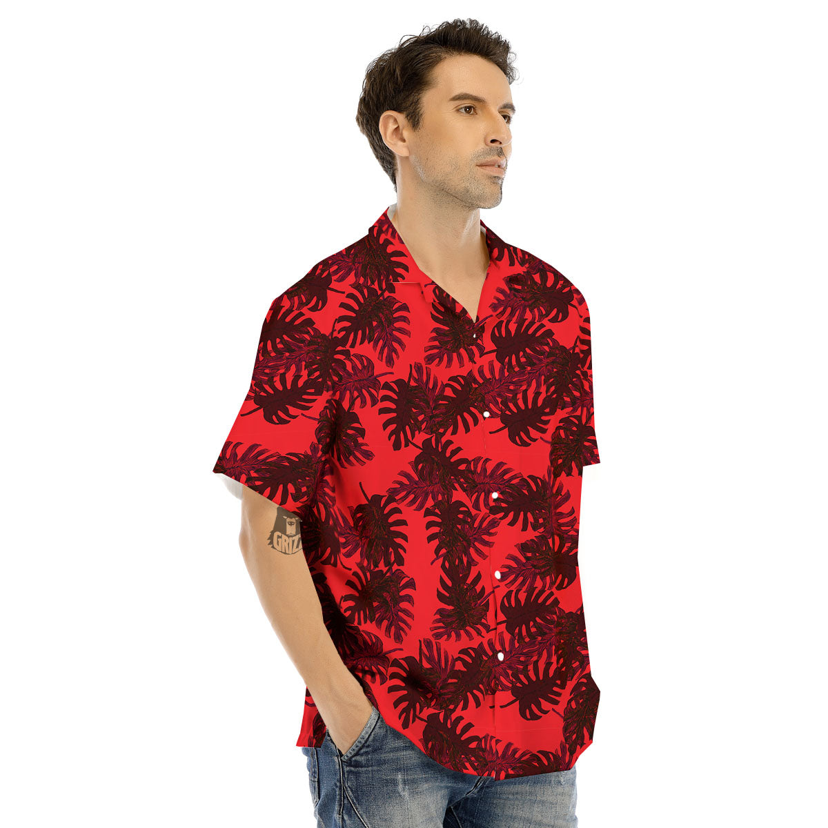 Leaf Red Print Pattern Men's Hawaiian Shirt-grizzshop