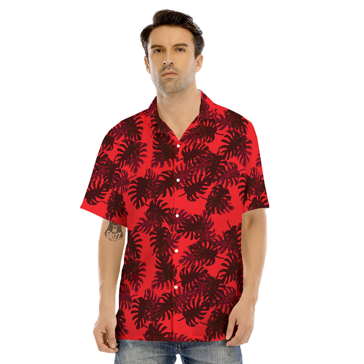 Leaf Red Print Pattern Men's Hawaiian Shirt-grizzshop