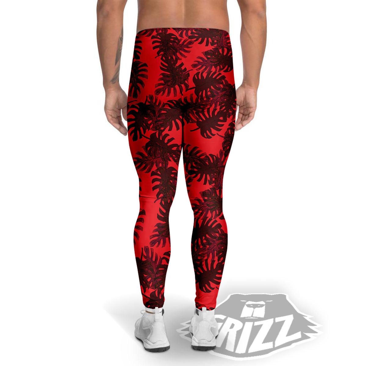 Leaf Red Print Pattern Men's Leggings-grizzshop