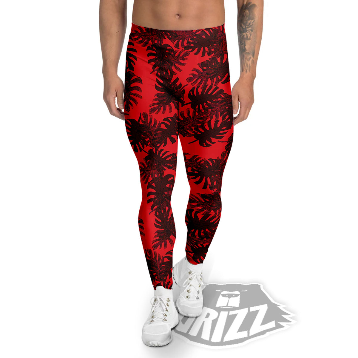 Leaf Red Print Pattern Men's Leggings-grizzshop