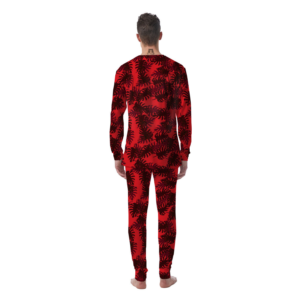 Leaf Red Print Pattern Men's Pajamas-grizzshop