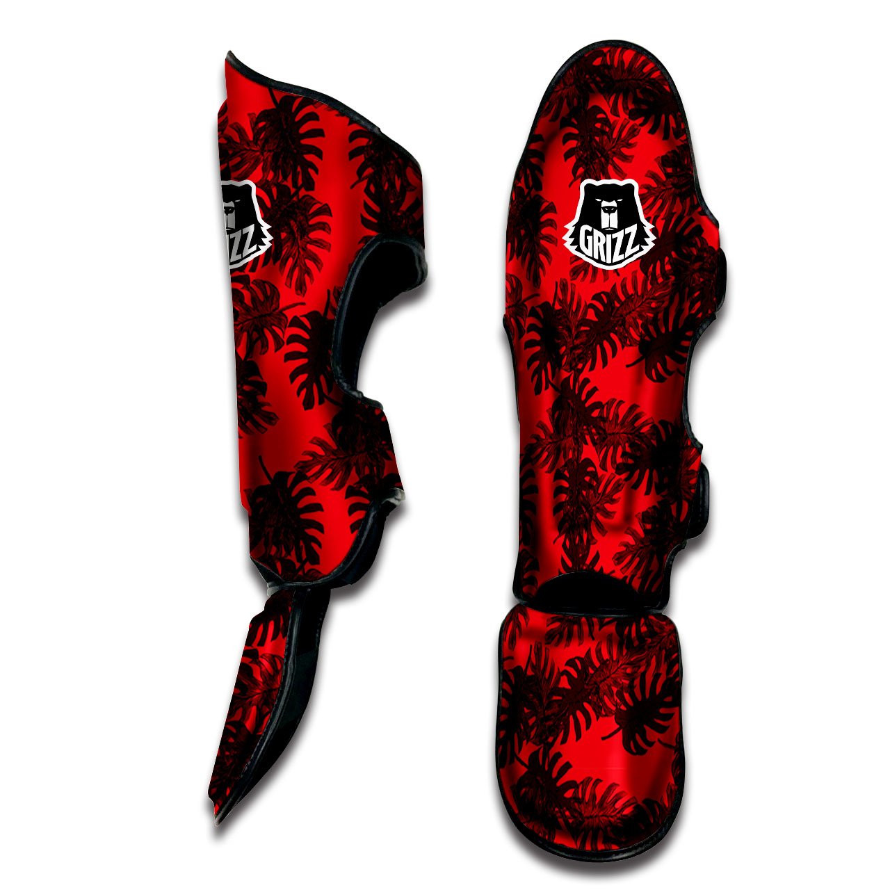 Leaf Red Print Pattern Muay Thai Shin Guards-grizzshop