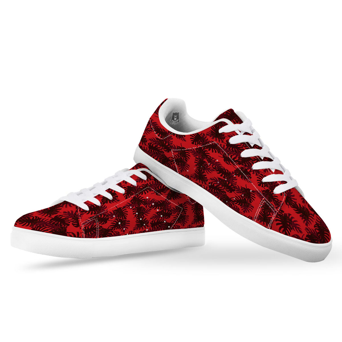 Leaf Red Print Pattern White Low Top Sneakers-grizzshop