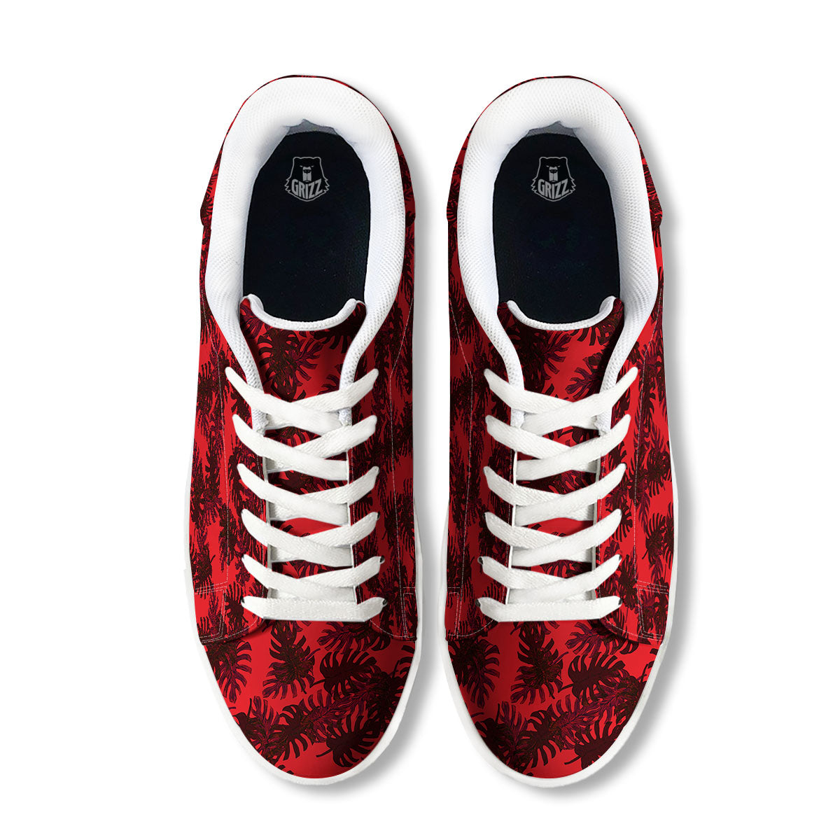 Leaf Red Print Pattern White Low Top Sneakers-grizzshop