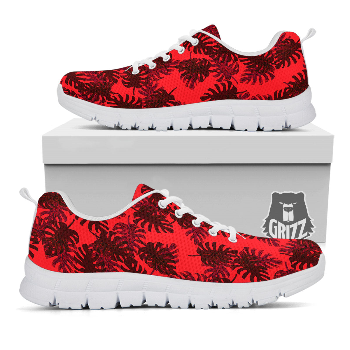 Leaf Red Print Pattern White Sneaker-grizzshop
