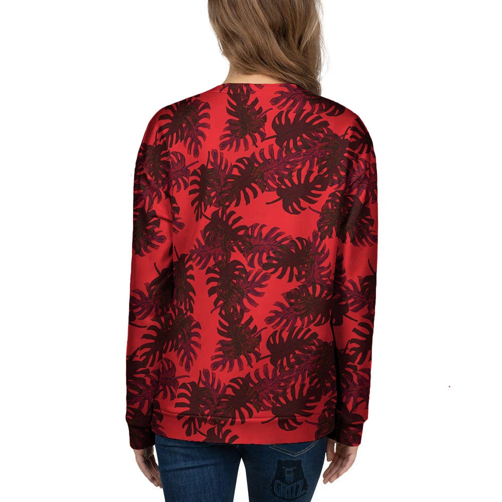 Leaf Red Print Pattern Women's Sweatshirt-grizzshop