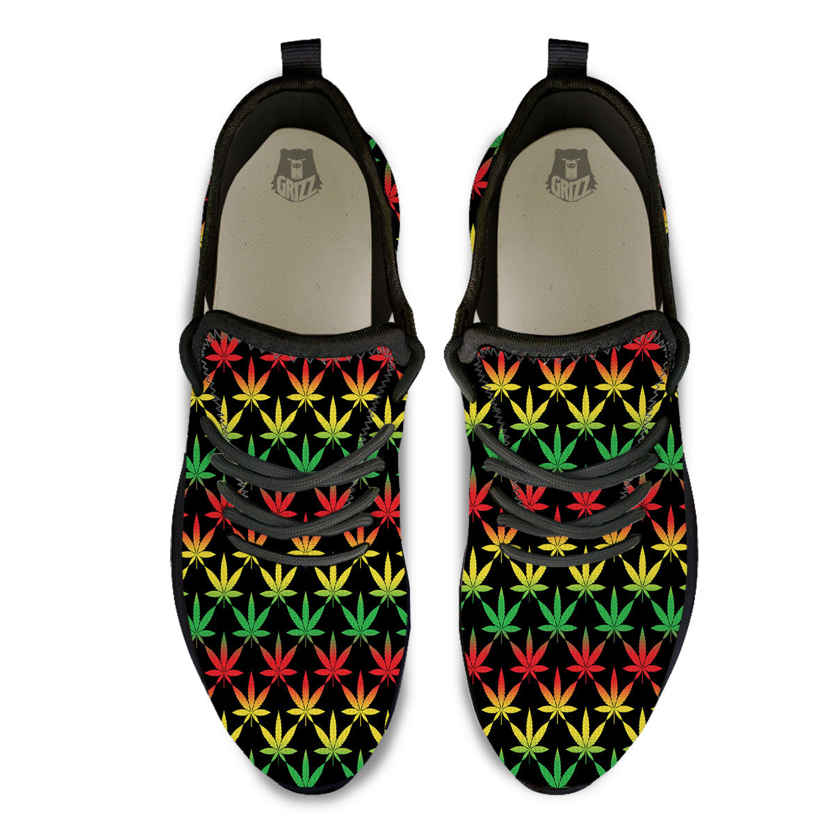 Leaf Reggae Marijuana Print Pattern Black Athletic Shoes-grizzshop