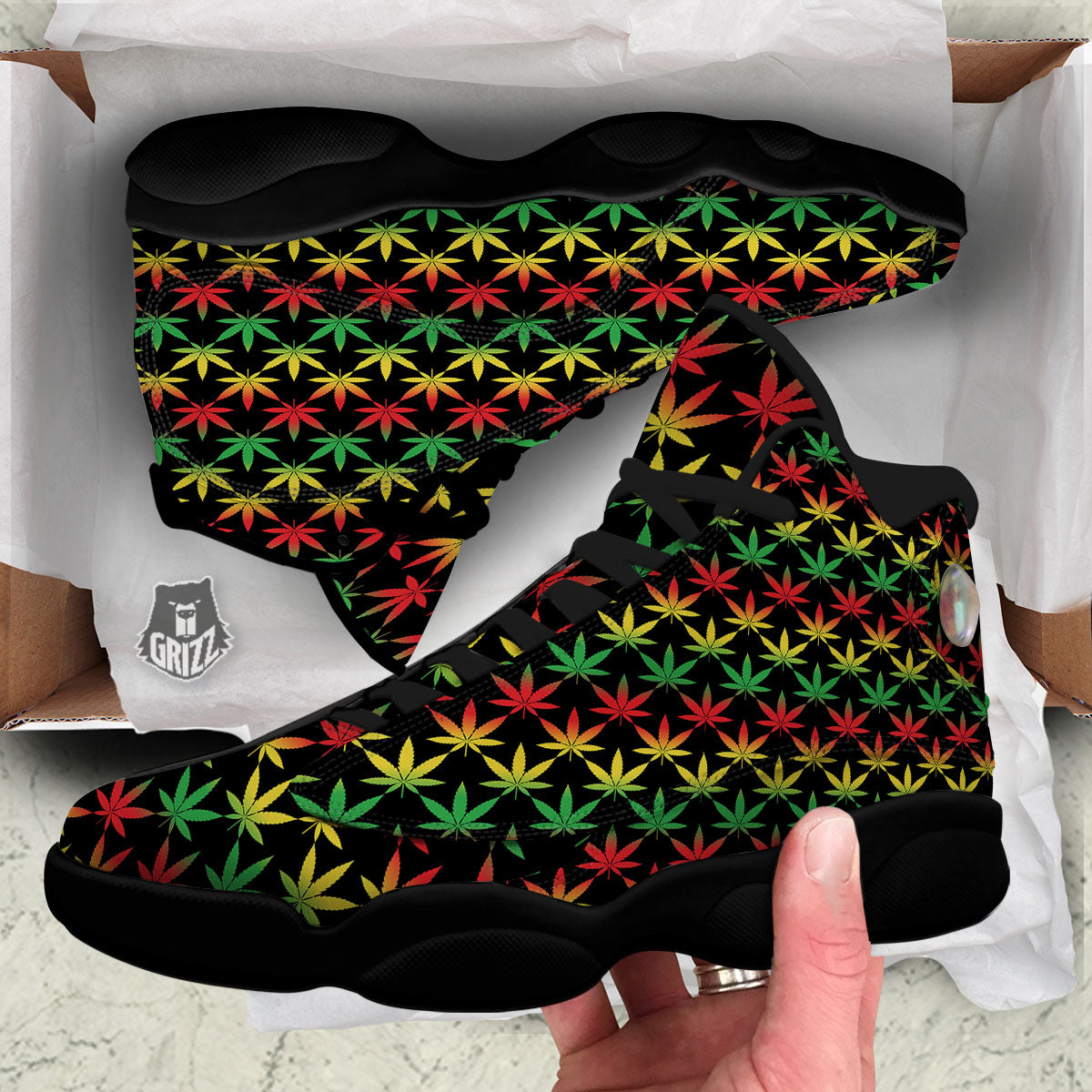 Leaf Reggae Marijuana Print Pattern Black Basketball Shoes-grizzshop