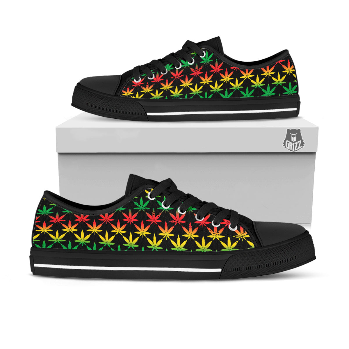 Leaf Reggae Marijuana Print Pattern Black Low Top Shoes-grizzshop