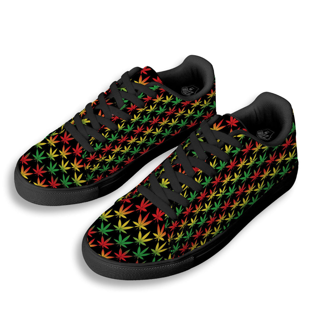 Leaf Reggae Marijuana Print Pattern Black Low Top Sneakers-grizzshop