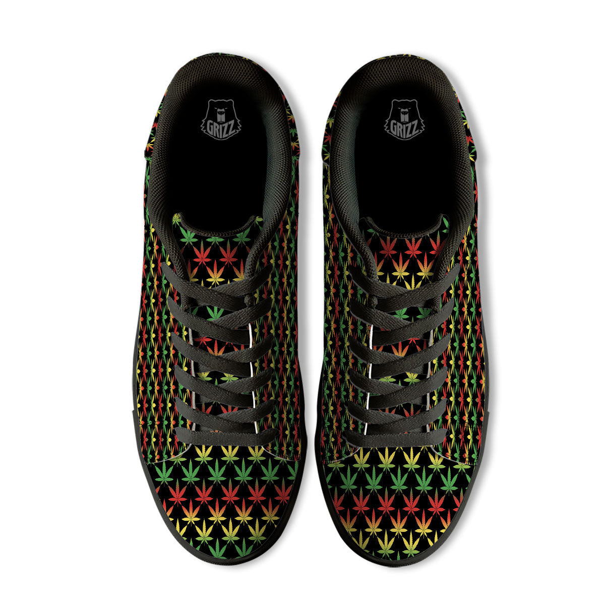 Leaf Reggae Marijuana Print Pattern Black Low Top Sneakers-grizzshop