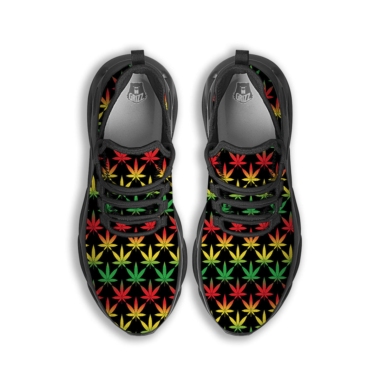 Leaf Reggae Marijuana Print Pattern Black Running Shoes-grizzshop