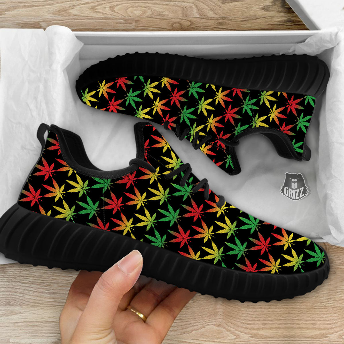 Leaf Reggae Marijuana Print Pattern Black Walking Shoes-grizzshop