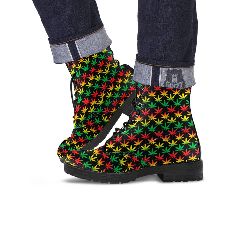Leaf Reggae Marijuana Print Pattern Leather Boots-grizzshop