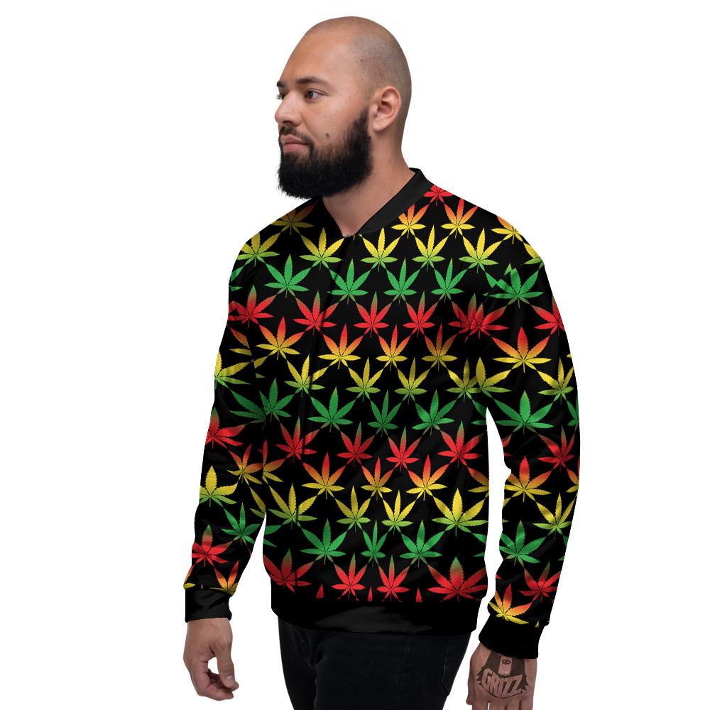 Leaf Reggae Marijuana Print Pattern Men's Bomber Jacket-grizzshop