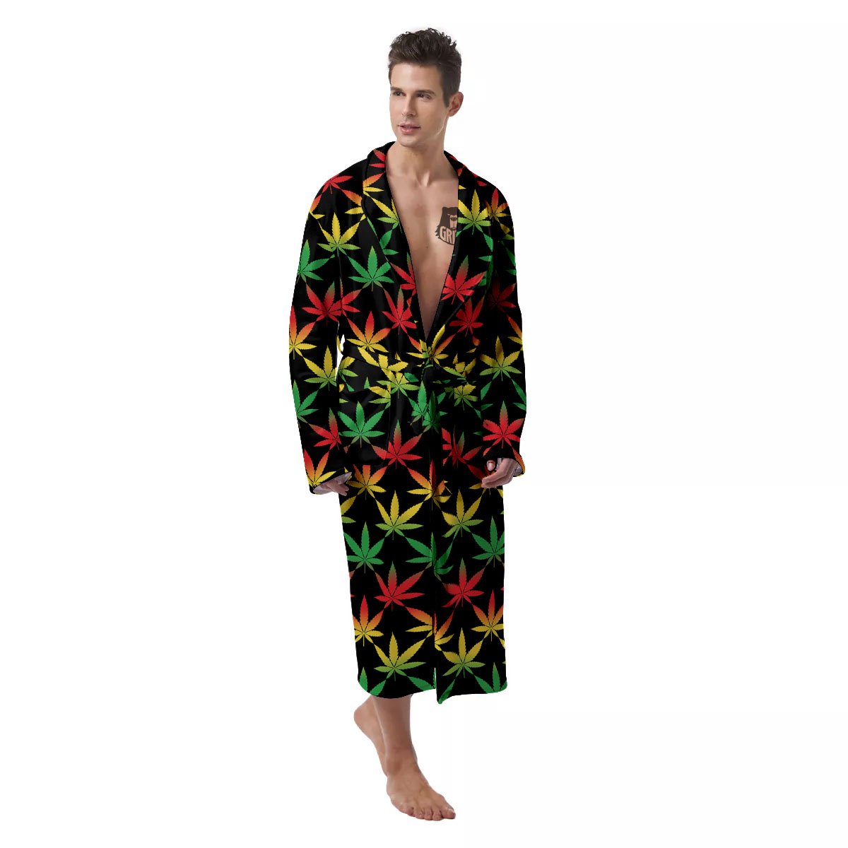 Leaf Reggae Marijuana Print Pattern Men's Robe-grizzshop